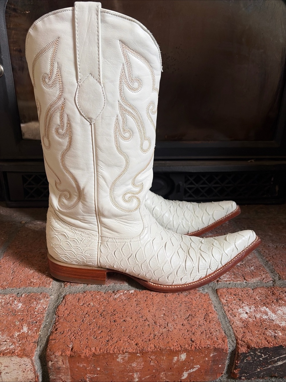 LIS ALTOS White Exotic Ant Eater Print Cowboy Boots Western EUC! Mens SZ 10 - Picture 2 of 11